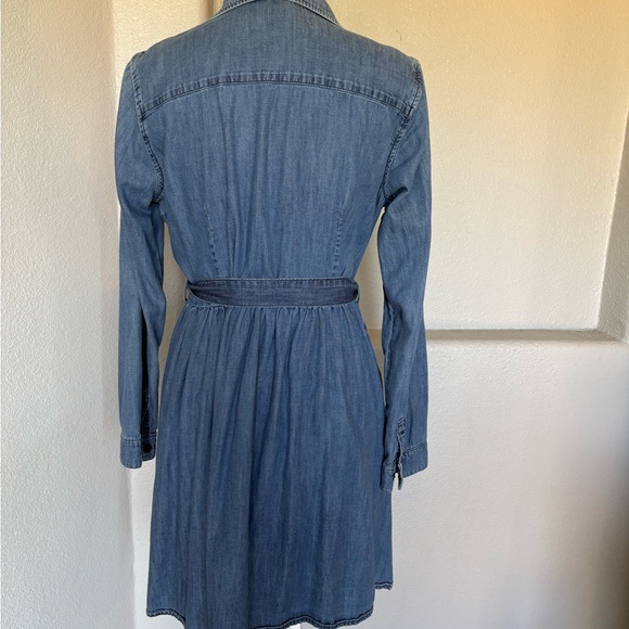 Washed Blue Denim Shirt Dress with Self-Tie Belt - Picture 3 of 5